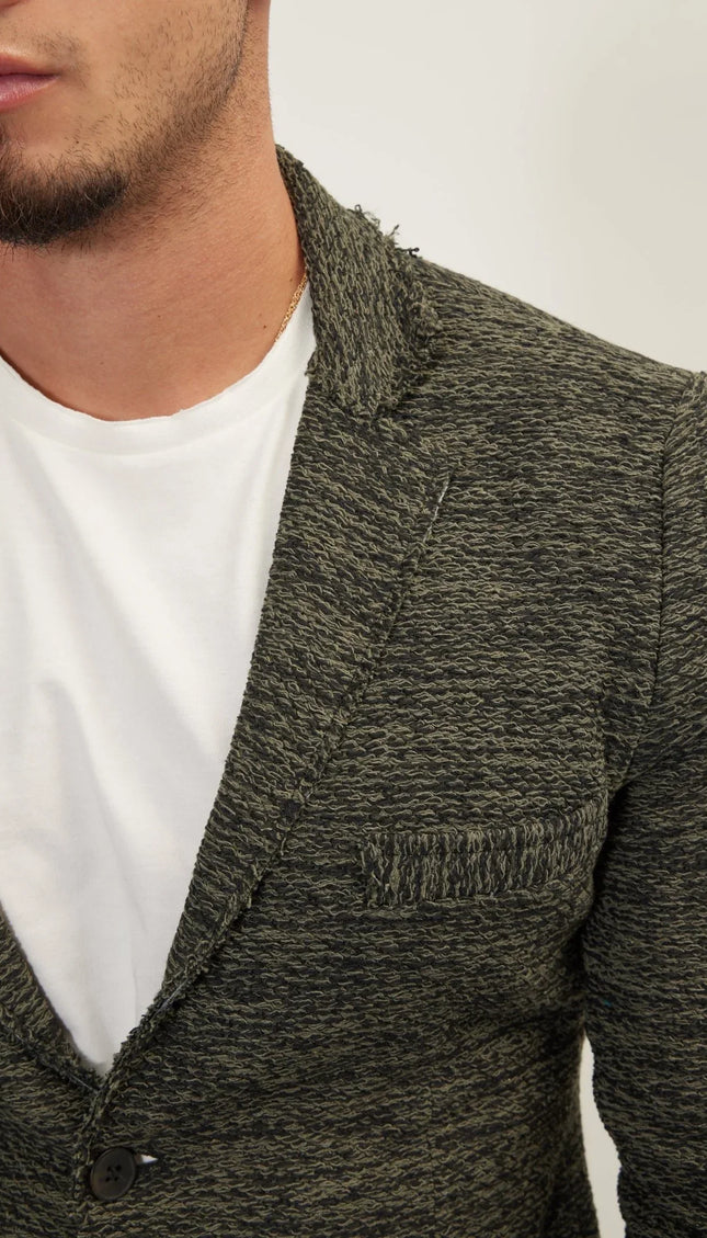 Raw Edge Fitted Cardigan - Khaki Black - Ron Tomson