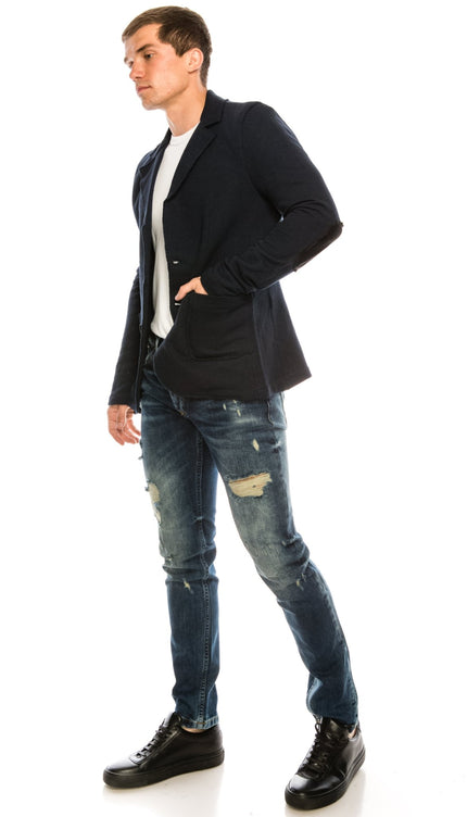 Raw Edge Fitted Cardigan - Navy - Ron Tomson