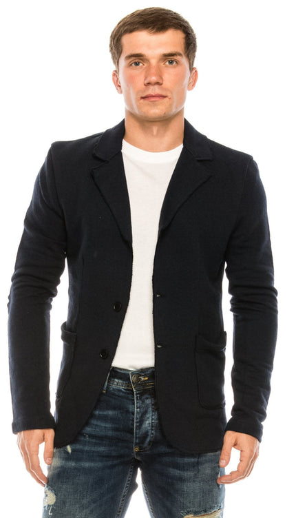 Raw Edge Fitted Cardigan - Navy - Ron Tomson