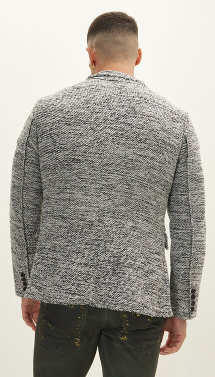 Raw Edge Fitted Cardigan - White Black - Ron Tomson