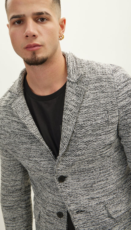 Raw Edge Fitted Cardigan - White Black - Ron Tomson