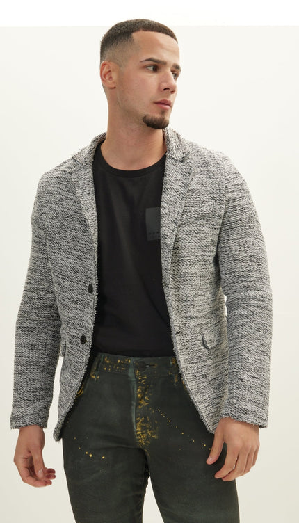 Raw Edge Fitted Cardigan - White Black - Ron Tomson