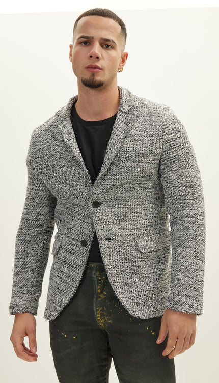 Raw Edge Fitted Cardigan - White Black - Ron Tomson