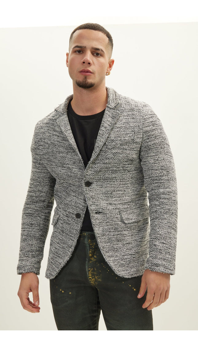 Raw Edge Fitted Cardigan - White Black - Ron Tomson