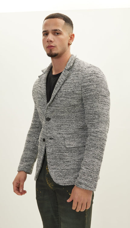 Raw Edge Fitted Cardigan - White Black - Ron Tomson