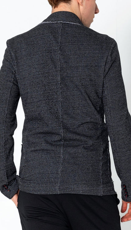 Raw Edge Patch Pocket Knit Jacket - Black - Ron Tomson