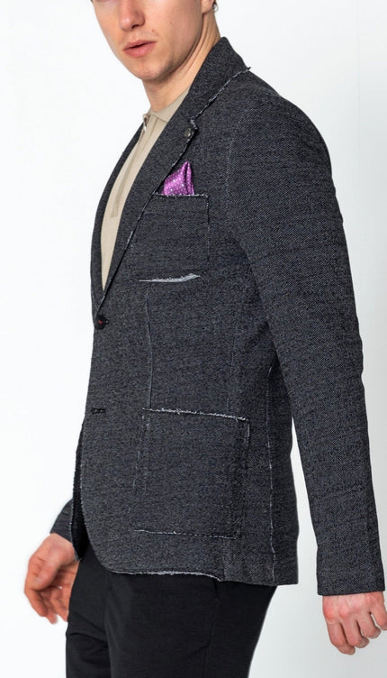 Raw Edge Patch Pocket Knit Jacket - Black - Ron Tomson