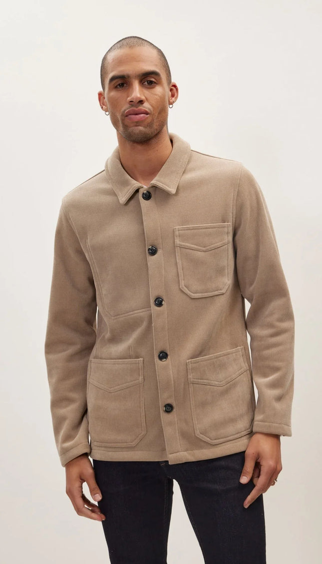 Relaxed Corduroy Button Closure Jacket - Beige - Ron Tomson