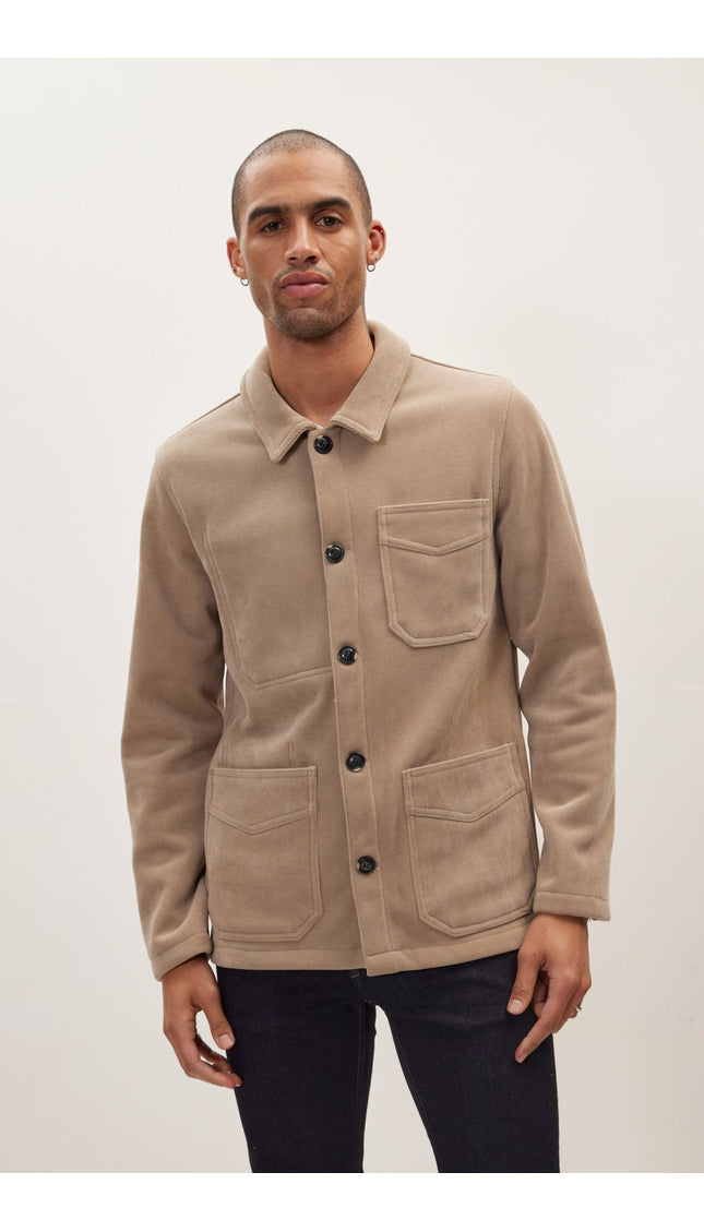Relaxed Corduroy Button Closure Jacket - Beige - Ron Tomson