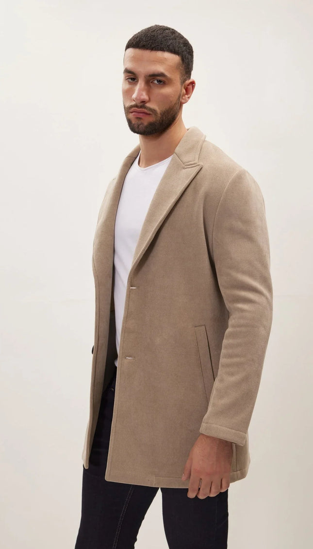 Relaxed Corduroy Button Closure Jacket - Beige - Ron Tomson