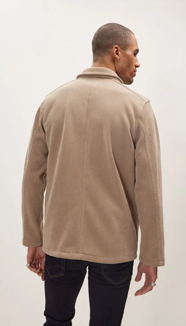 Relaxed Corduroy Button Closure Jacket - Beige - Ron Tomson