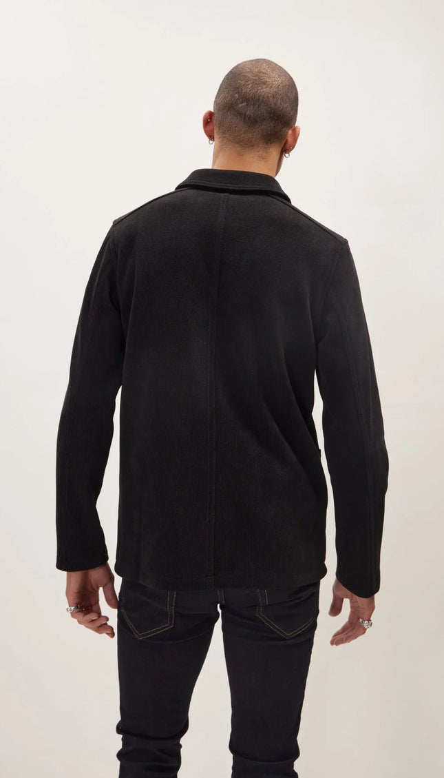 Relaxed Corduroy Button Closure Jacket - Black - Ron Tomson