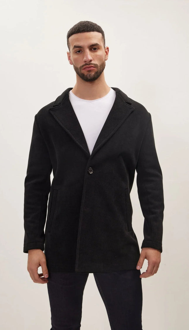 Relaxed Corduroy Button Closure Jacket - Black - Ron Tomson