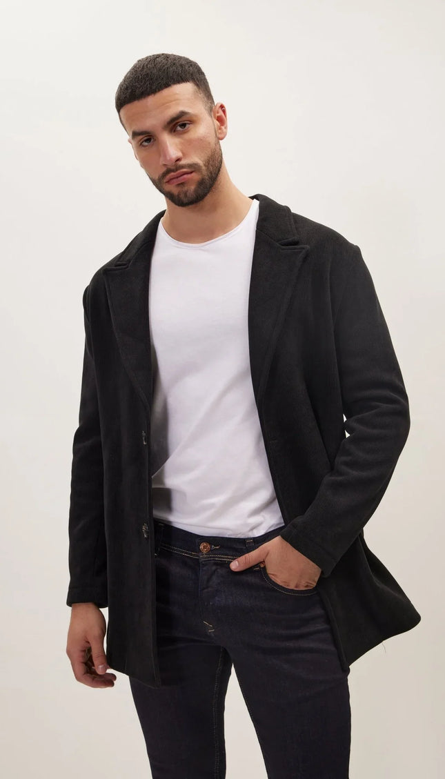 Relaxed Corduroy Button Closure Jacket - Black - Ron Tomson