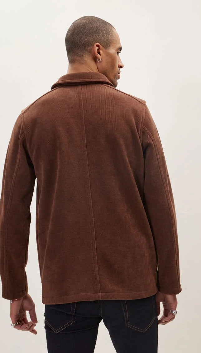 Relaxed Corduroy Button Closure Jacket - Brown - Ron Tomson