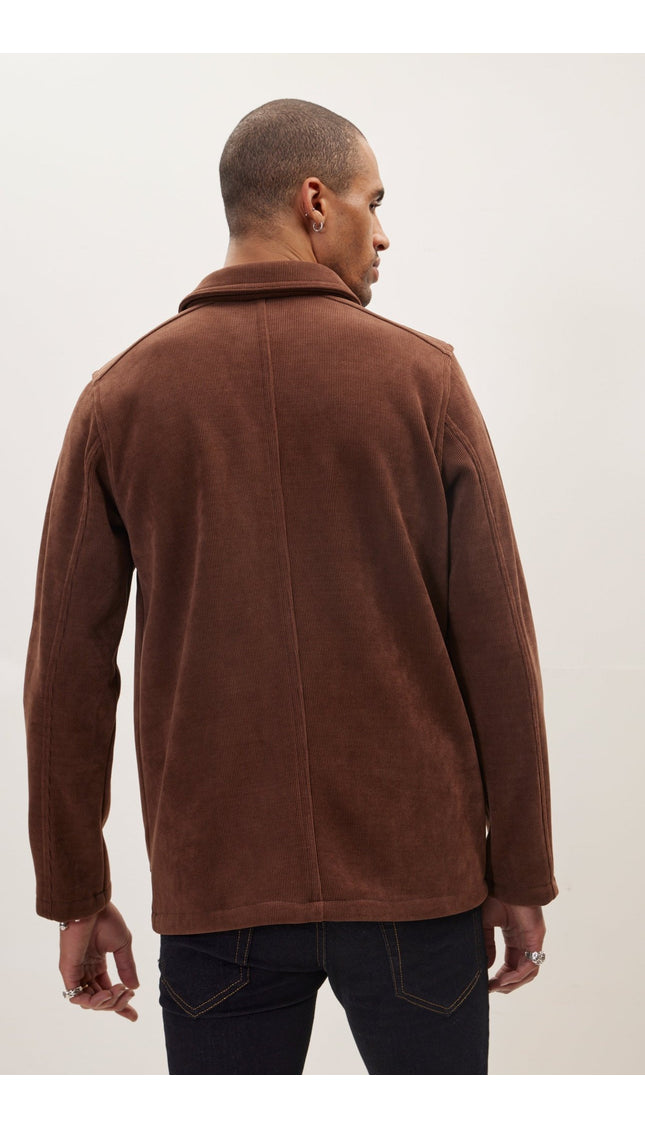 Relaxed Corduroy Button Closure Jacket - Brown - Ron Tomson