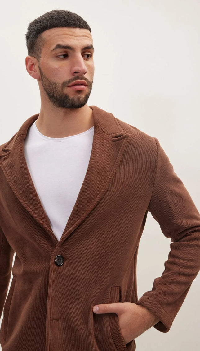 Relaxed Corduroy Button Closure Jacket - Brown - Ron Tomson