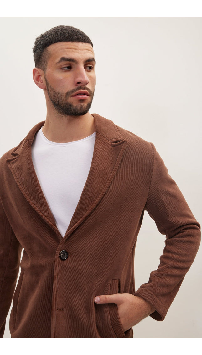 Relaxed Corduroy Button Closure Jacket - Brown - Ron Tomson