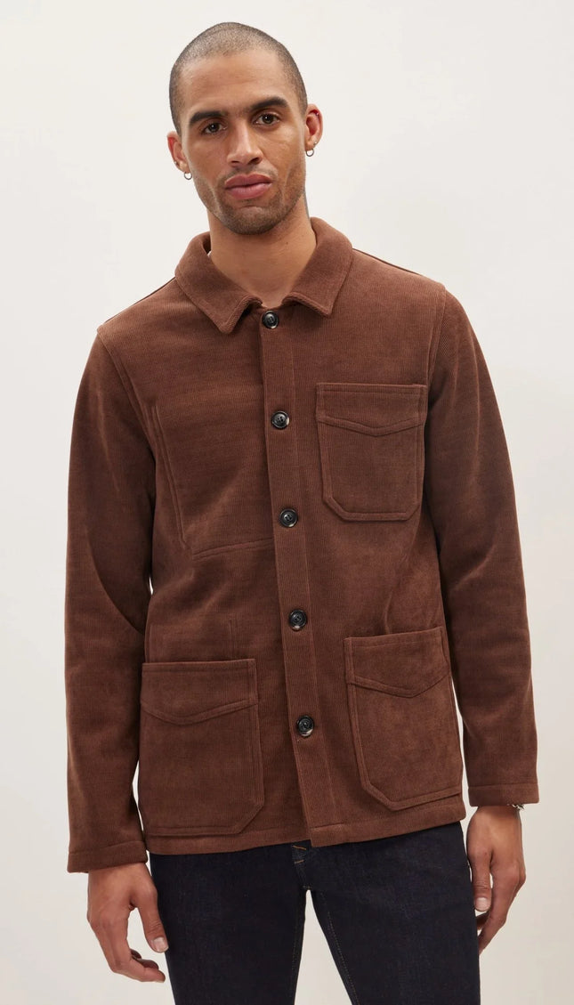 Relaxed Corduroy Button Closure Jacket - Brown - Ron Tomson