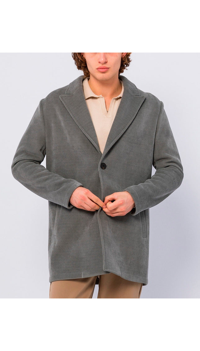 Relaxed Corduroy Button Closure Jacket - Grey - Ron Tomson