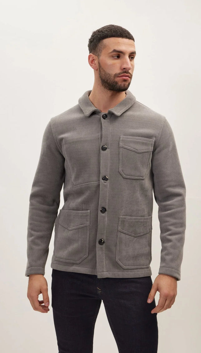 Relaxed Corduroy Button Closure Jacket - Grey - Ron Tomson
