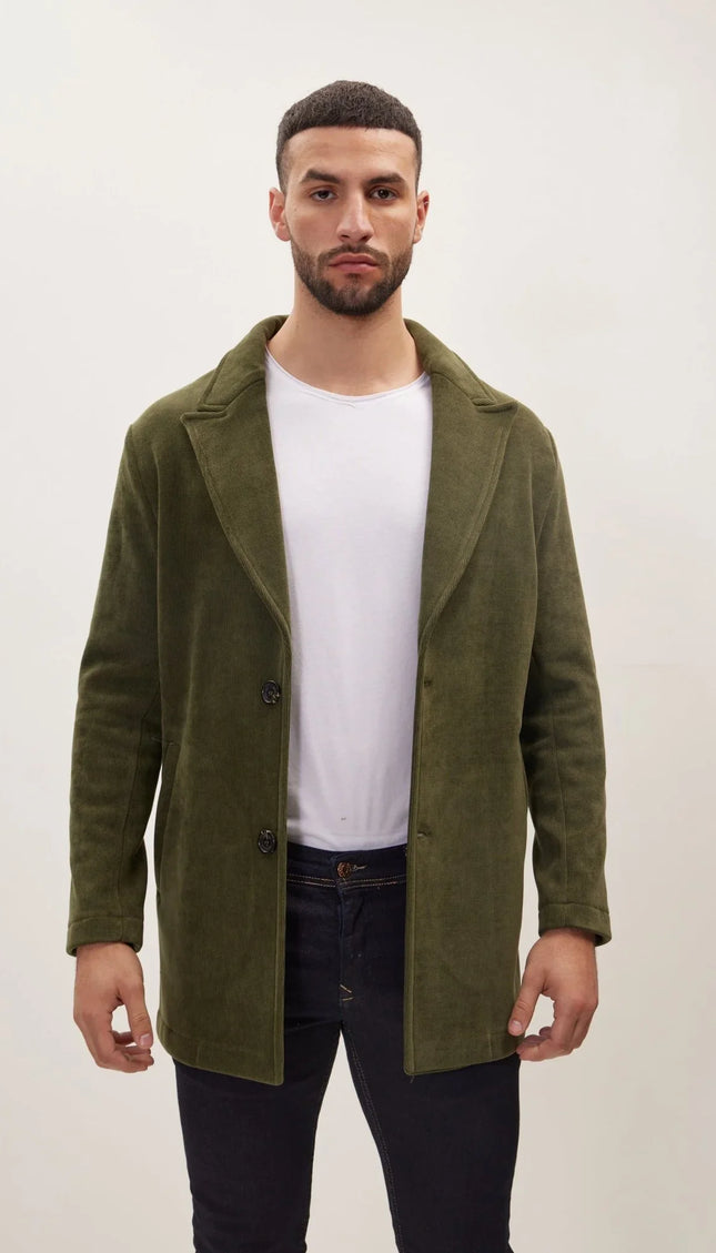 Relaxed Corduroy Button Closure Jacket - Khaki - Ron Tomson