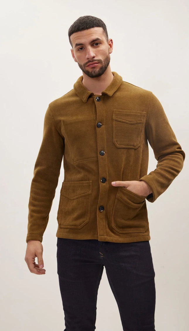 Relaxed Corduroy Button Closure Jacket - Khaki - Ron Tomson