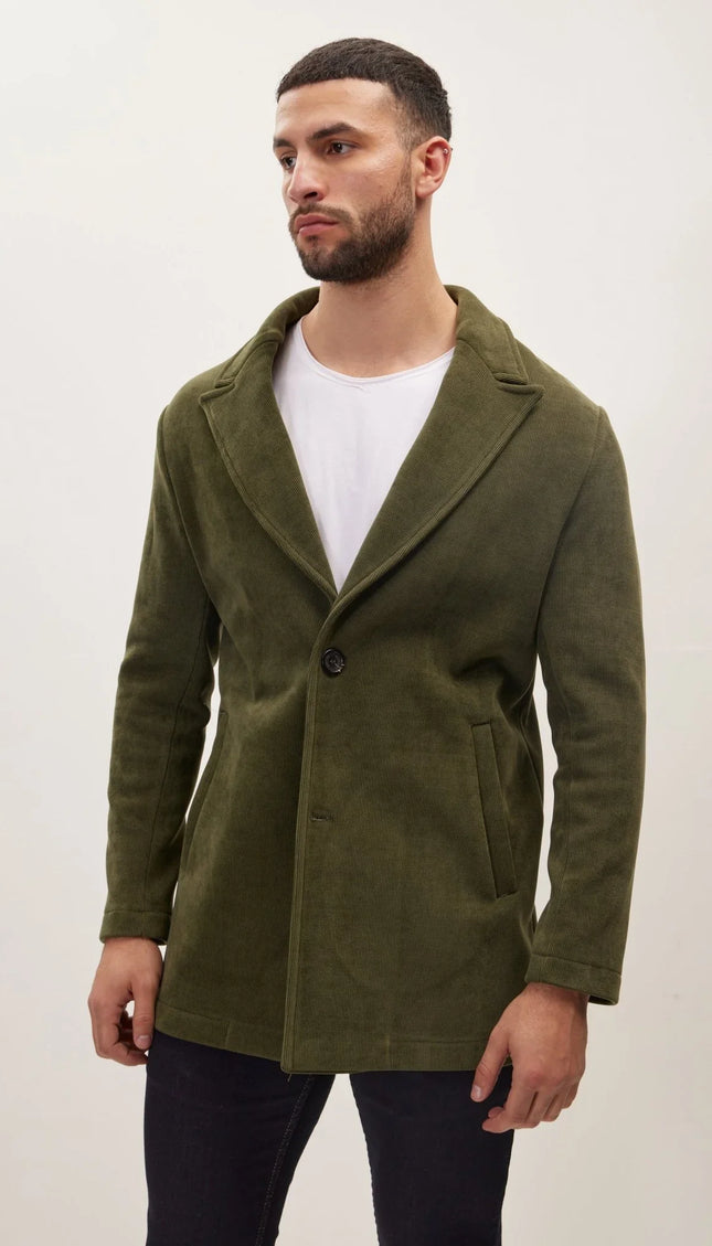 Relaxed Corduroy Button Closure Jacket - Khaki - Ron Tomson