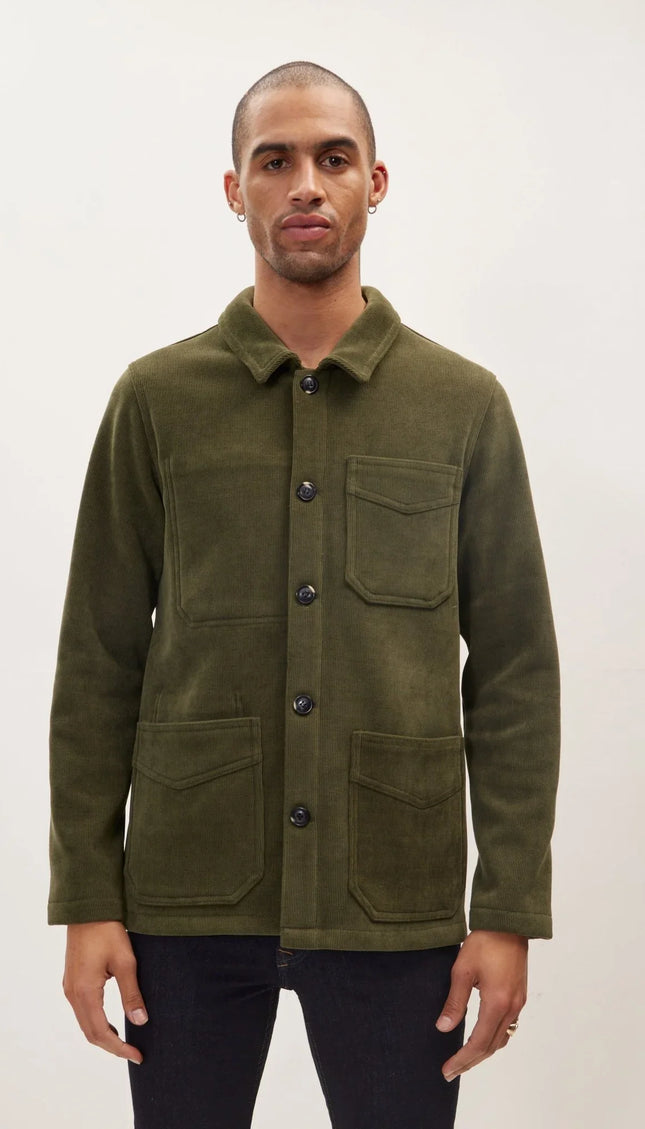 Relaxed Corduroy Button Closure Jacket - Light Green - Ron Tomson