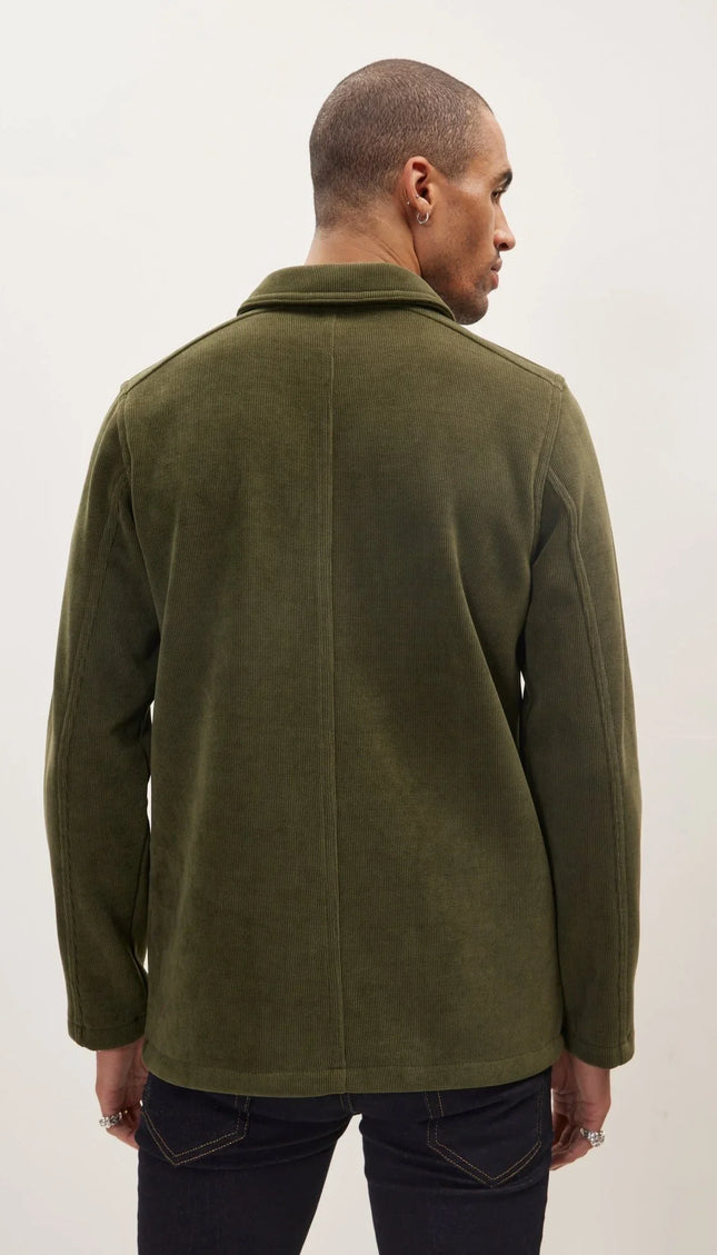 Relaxed Corduroy Button Closure Jacket - Light Green - Ron Tomson