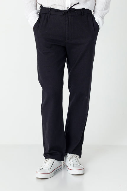 Relaxed Cotton Drawstring Pants - Black - Ron Tomson