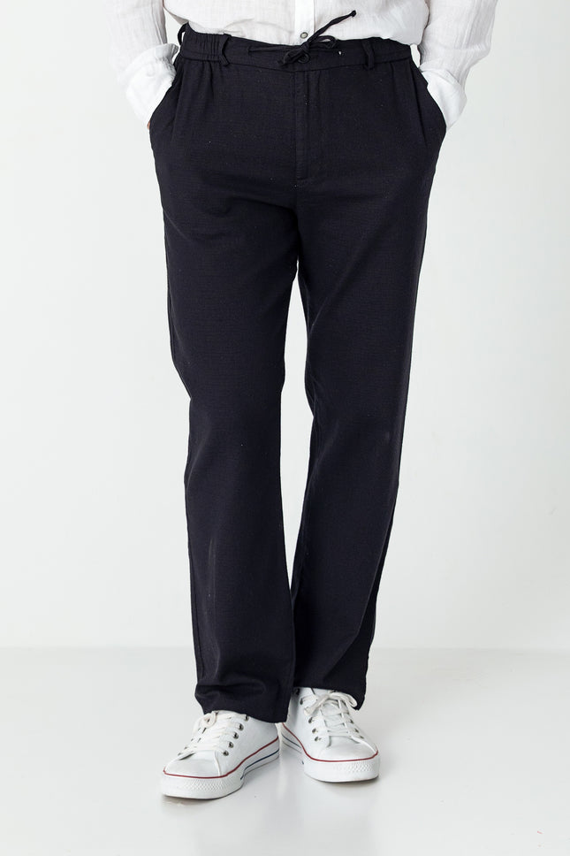 Relaxed Cotton Drawstring Pants - Black - Ron Tomson