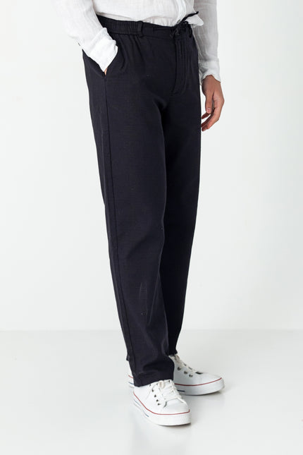 Relaxed Cotton Drawstring Pants - Black - Ron Tomson