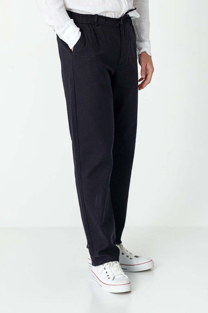 Relaxed Cotton Drawstring Pants - Black - Ron Tomson