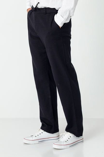 Relaxed Cotton Drawstring Pants - Black - Ron Tomson