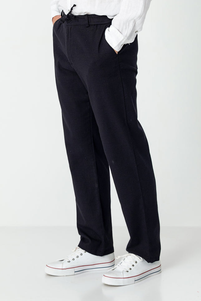 Relaxed Cotton Drawstring Pants - Black - Ron Tomson