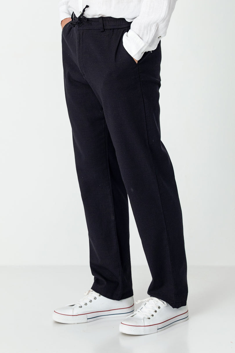 Relaxed Cotton Drawstring Pants - Black - Ron Tomson