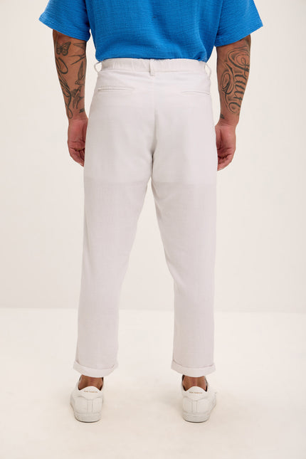 Relaxed Fit Linen Blend Pants - White - Ron Tomson