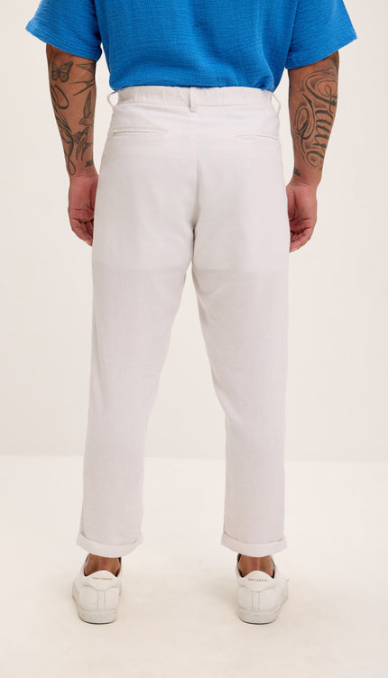 Relaxed Fit Linen Blend Pants - White - Ron Tomson