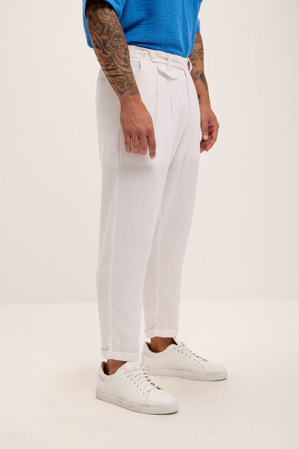 Relaxed Fit Linen Blend Pants - White - Ron Tomson
