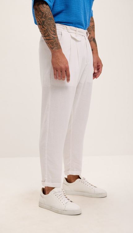 Relaxed Fit Linen Blend Pants - White - Ron Tomson