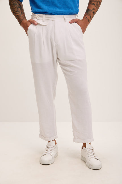 Relaxed Fit Linen Blend Pants - White - Ron Tomson