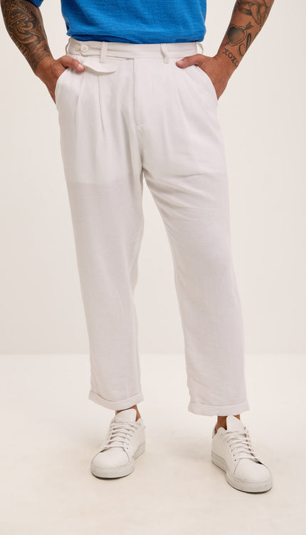 Relaxed Fit Linen Blend Pants - White - Ron Tomson
