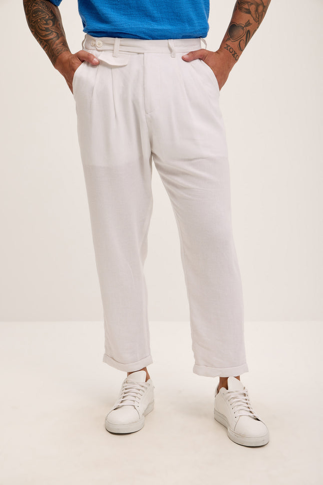 Relaxed Fit Linen Blend Pants - White - Ron Tomson