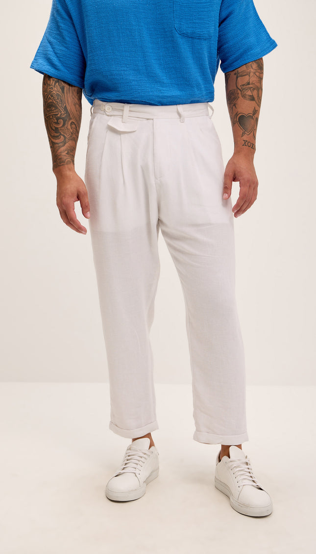 Relaxed Fit Linen Blend Pants - White - Ron Tomson