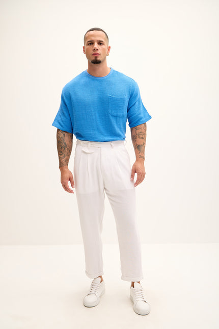 Relaxed Fit Linen Blend Pants - White - Ron Tomson