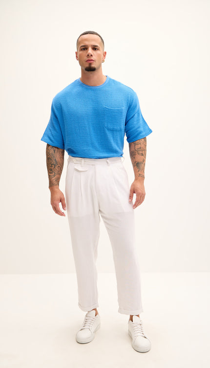 Relaxed Fit Linen Blend Pants - White - Ron Tomson