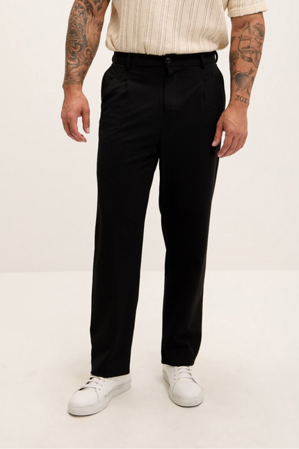 Men's Wide-Leg Pleated Pants - Black | Ron Tomson
