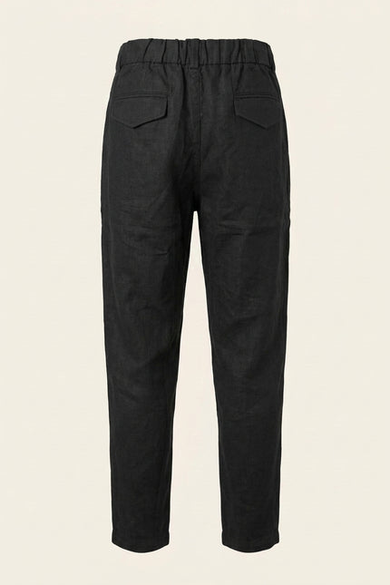 Relaxed Linen Trousers - Black - Back