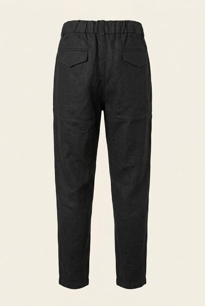 Relaxed Linen Trousers - Black - Back